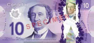 Billet 10 Dollars Canada CAD recto