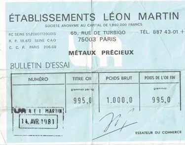 bulletin d'essai établissement Léon Martin